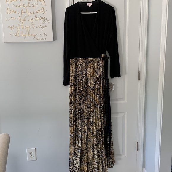 NWT LuLaRoe DeAnne Wrap Dress Black & Gold metallic size 3XL holidays pleated - Picture 6 of 16